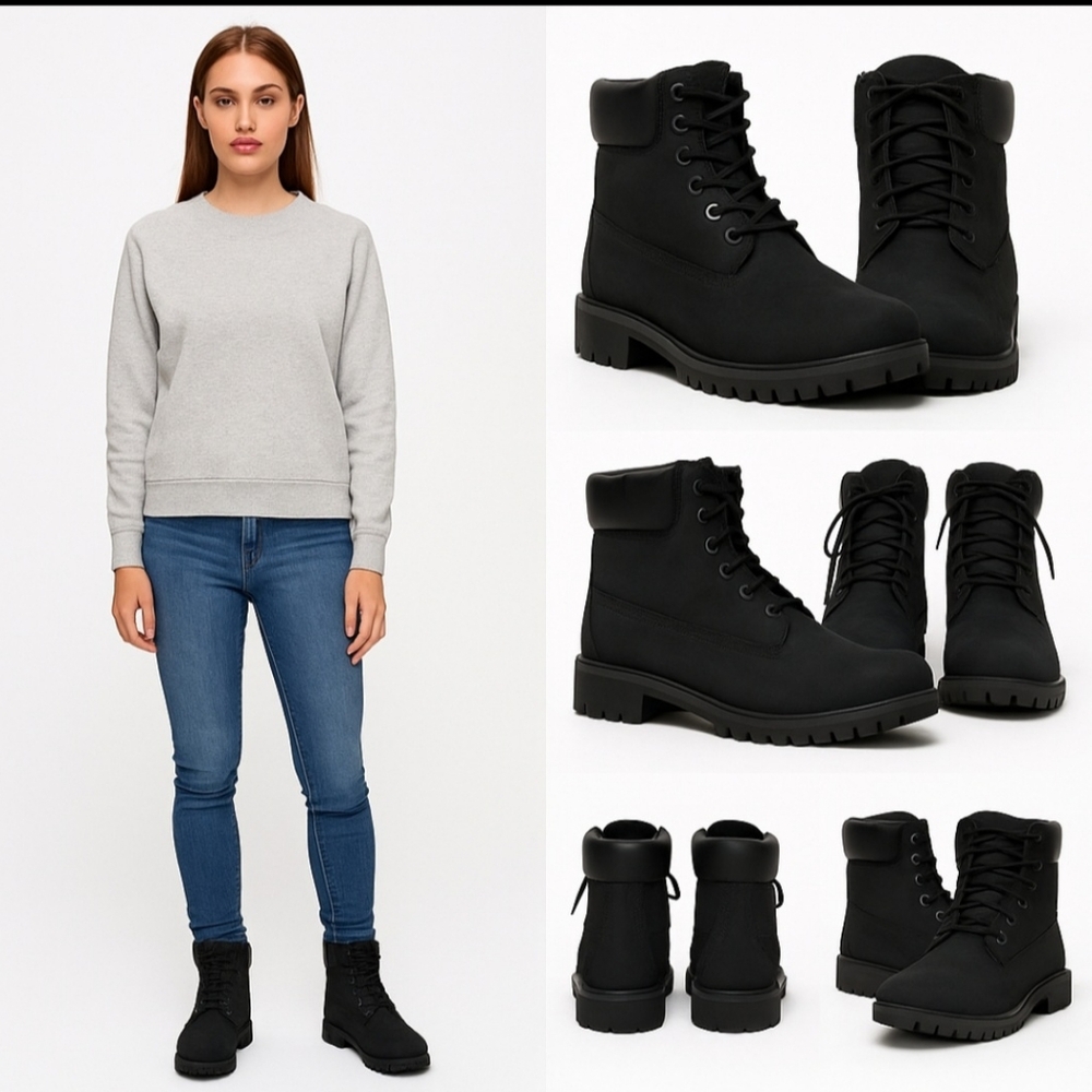 Timberland Women’s 6” Premium Waterproof Nubuck Leather Boots Black Size 10M